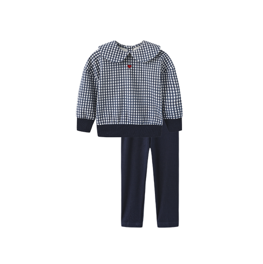 PHIL AND PHOEBE NAVY/WHITE CHECKED SWEATSHIRT SET