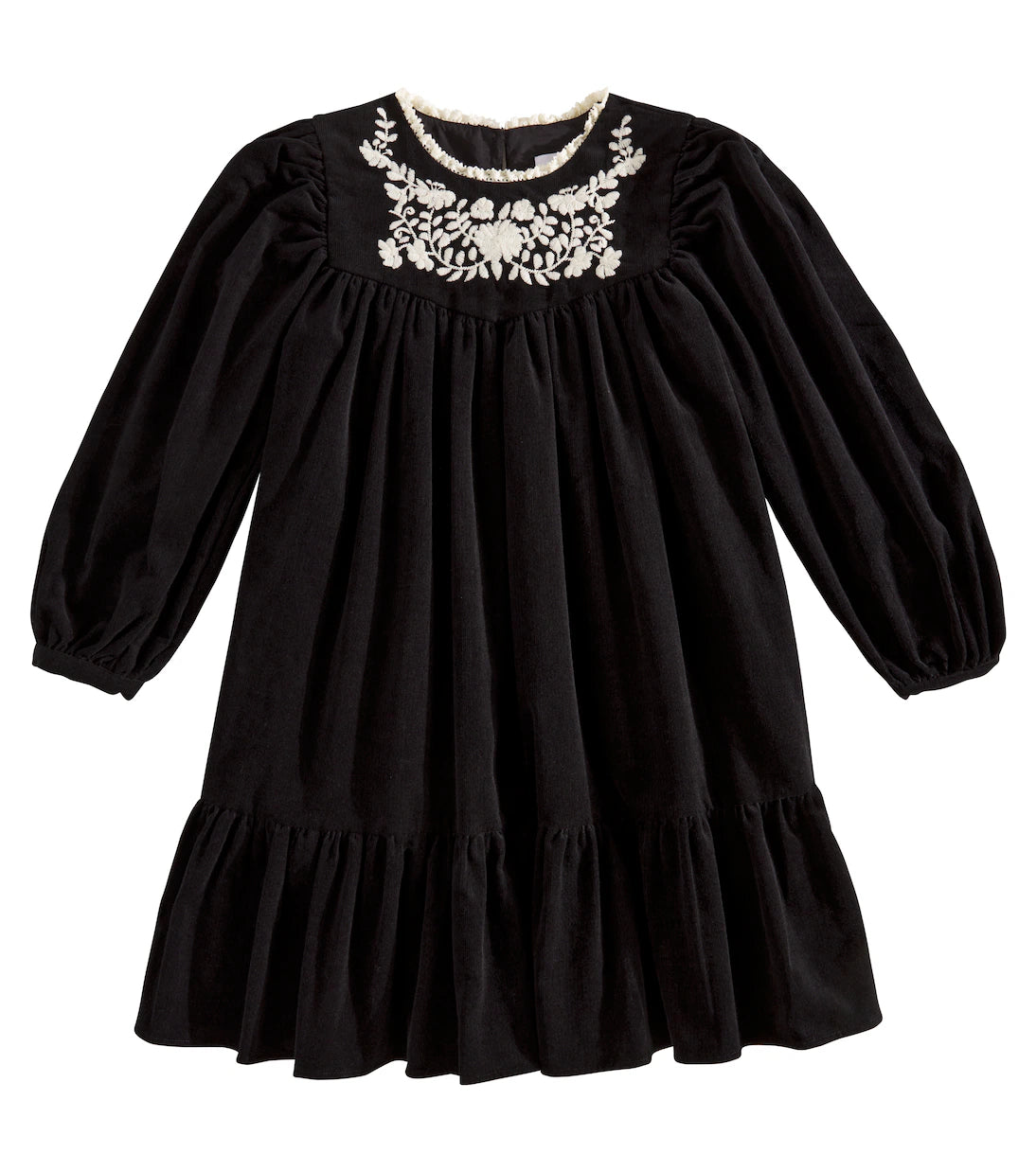 CERA UNA VOLTA BLACK CORDUROY PUFF SLEEVE DRESS