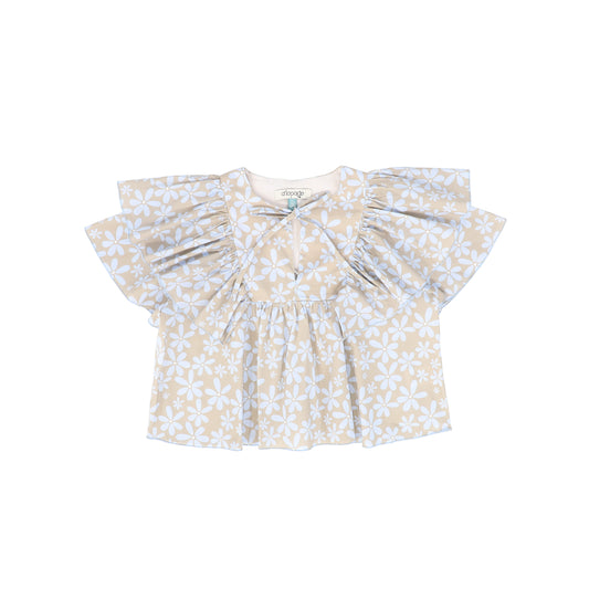 ALAPAGE LIGHT BLUE FLORAL PUFF SLEEVE BLOUSE