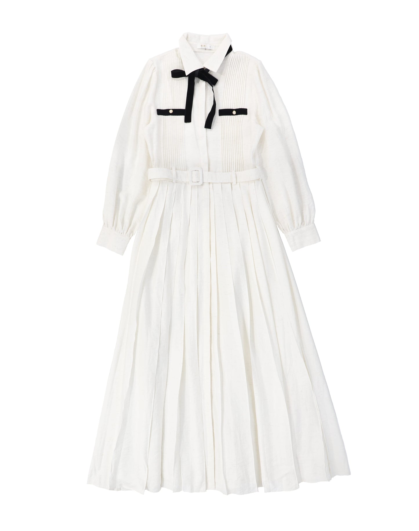 COCO BLANC CREAM BOW COLLAR PLEATED DRESS