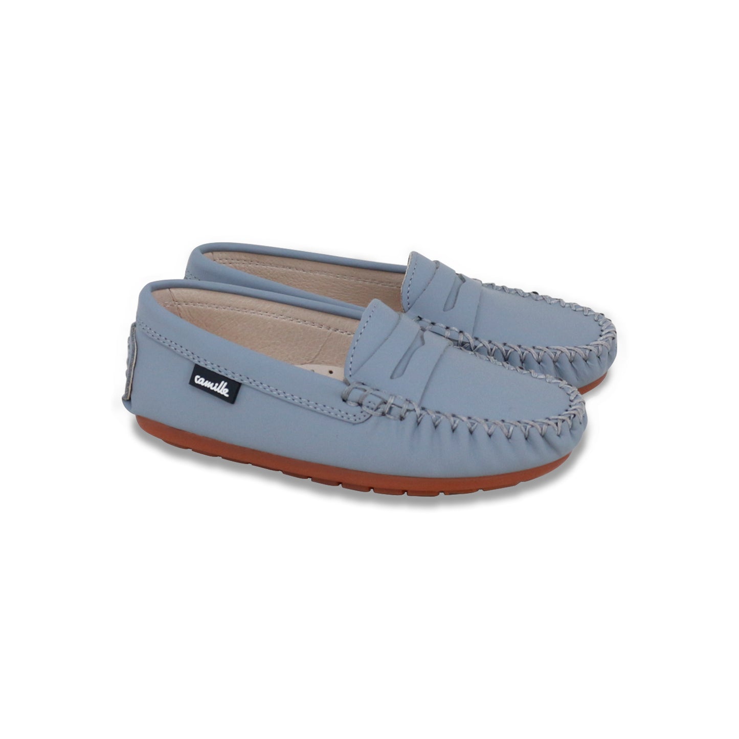 CAMILLE DUSTY BLUE LEATHER PENNY LOAFERS