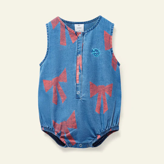 WYNKEN DENIM/RED BOW PRINT ROMPER