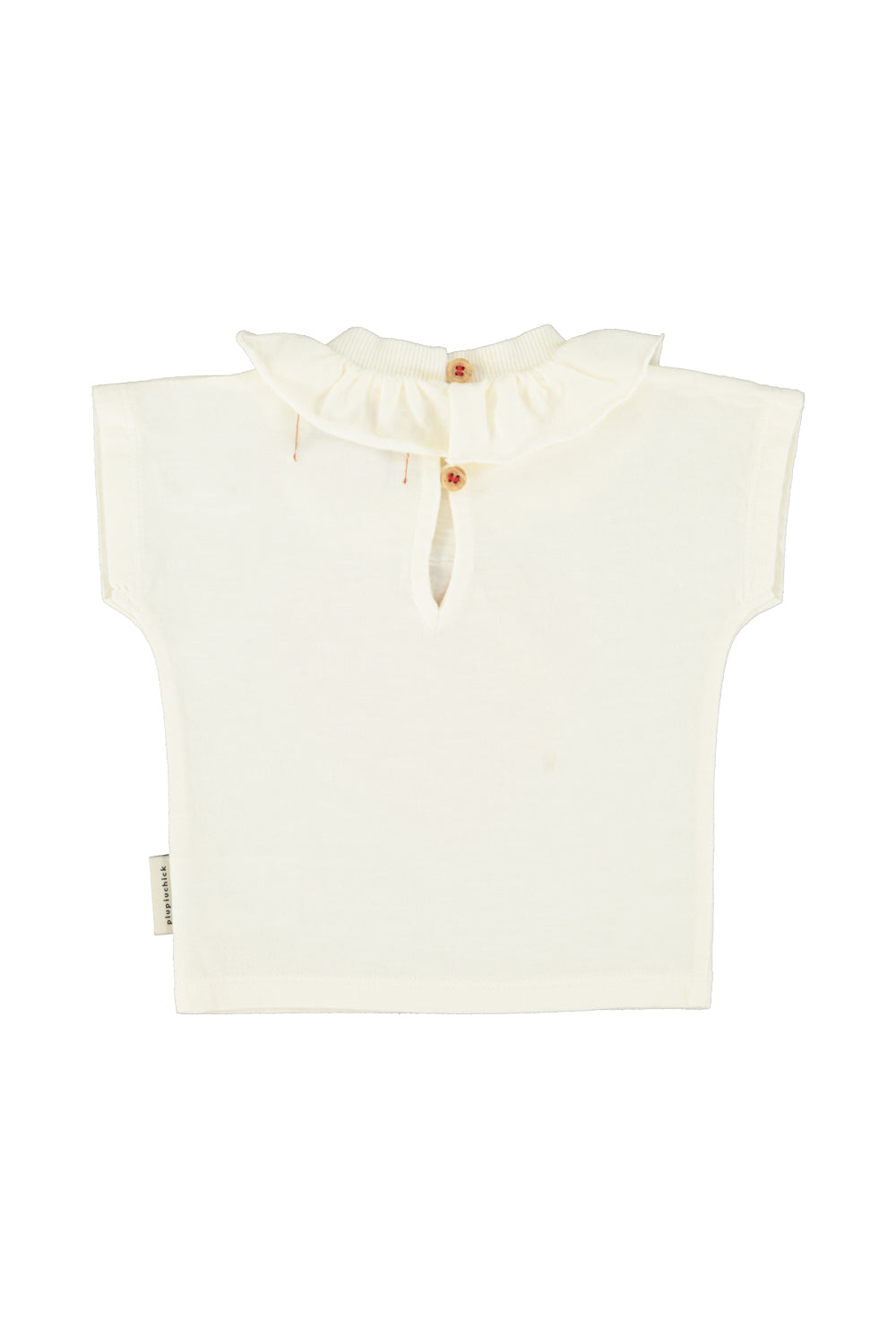 PIUPIUCHICK ECRU HEART PATCH RUFFLE COLLAR T-SHIRT