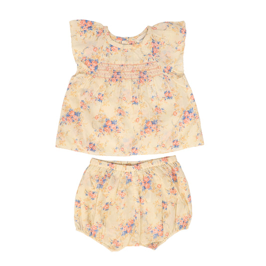 LOUIS LOUISE PEACH/PINK FLORAL BLOOMER SET