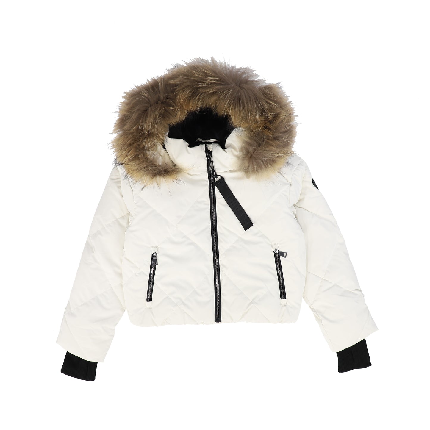 ELLABEE WHITE WITH NATURAL FUR TRIM COAT