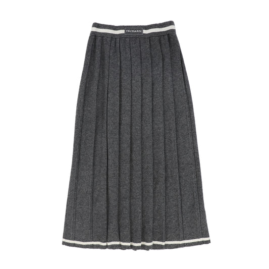 TRUSSARDI GREY PLEAT KNIT MIDI SKIRT