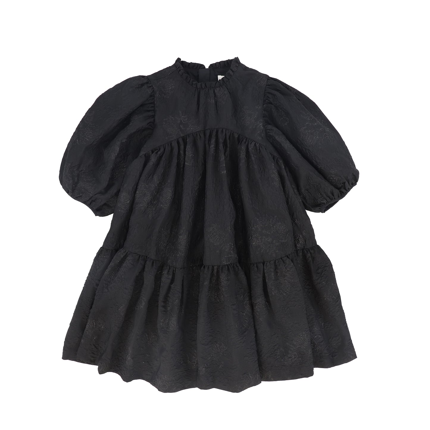 CERA UNA VOLTA BLACK PUFF SLEEVE TIERED DRESS