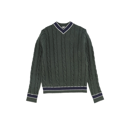 HARPER JAMES HUNTER GREEN CHUNKY CABLE KNIT EMBLEM SWEATER