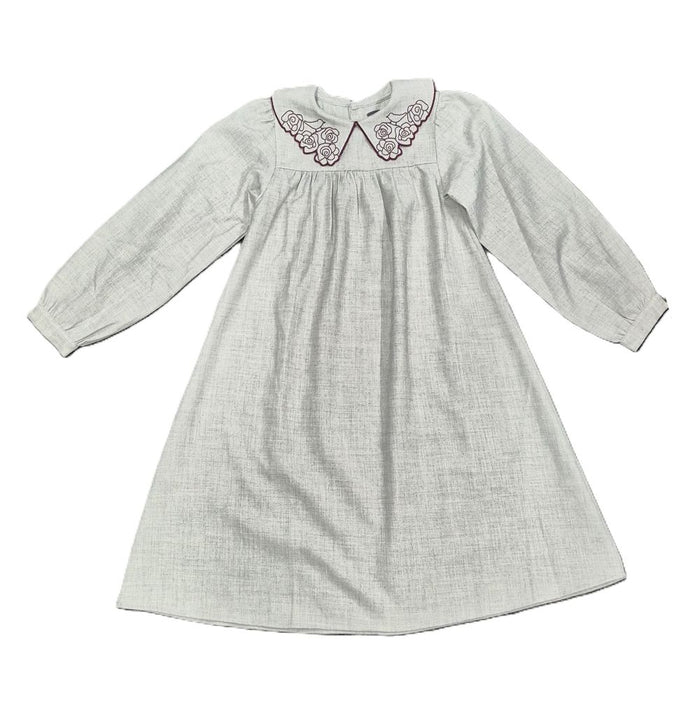 SWEET THREADS GREY EMBROIDERED COLLAR DRESS
