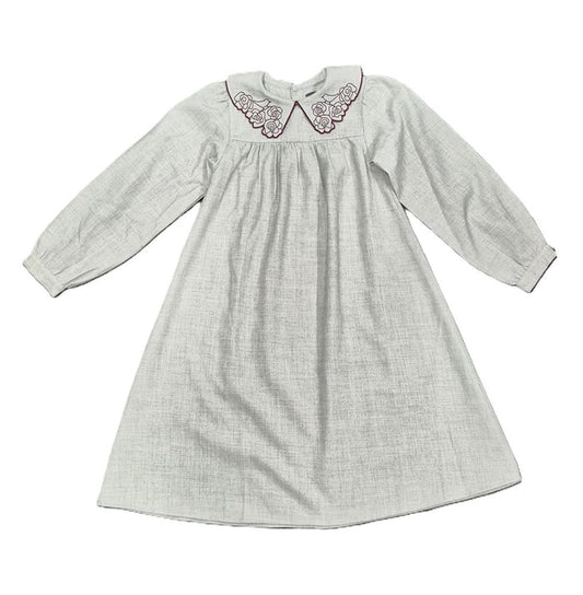 SWEET THREADS GREY EMBROIDERED COLLAR DRESS