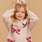 WHEAT ECRU/BURGUNDY BOW PRINT SWEATER