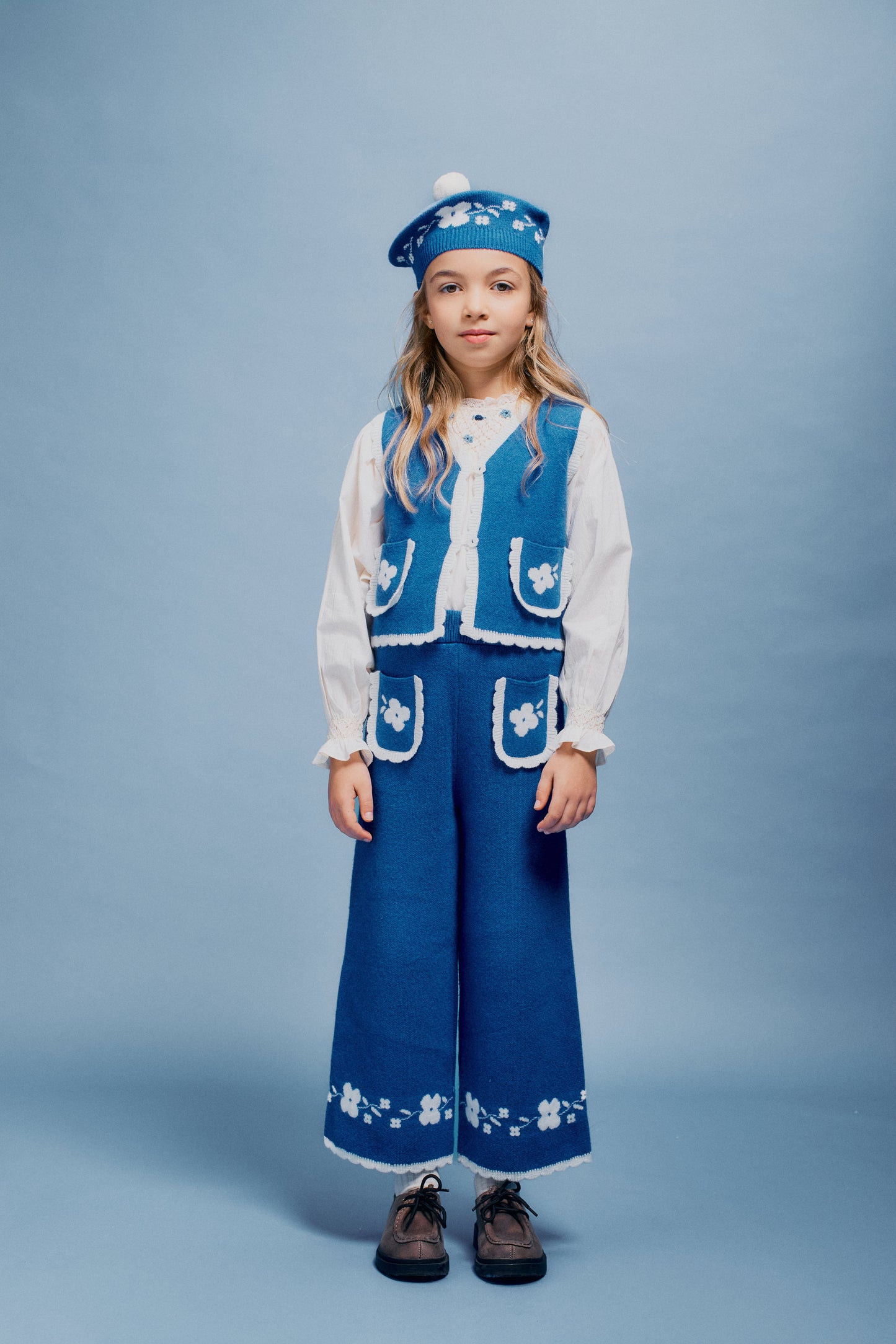 BEBE ORGANIC ROYAL BLUE FLOWER TRIM KNIT VEST