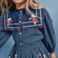 BEBE ORGANIC MIDNIGHT BLUE POLKA DOT EMBROIDERED BIB BLOUSE