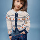 BEBE ORGANIC BEIGE/NAVY APPLE CROCHET KNIT CARDIGAN