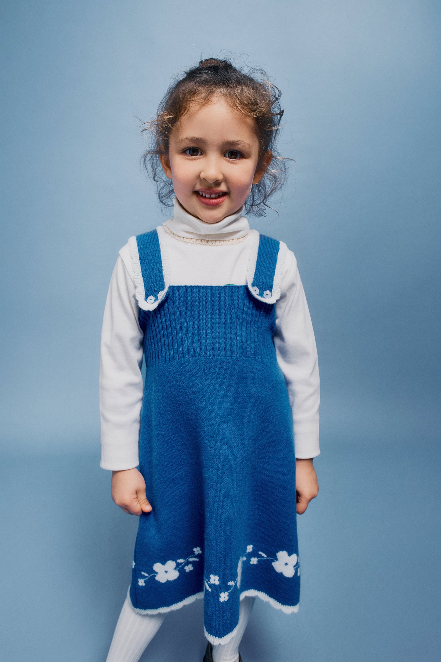 BEBE ORGANIC ROYAL BLUE FLOWER TRIM KNIT JUMPER