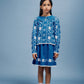 BEBE ORGANIC ROYAL BLUE FLOWER TRIM KNIT SKIRT