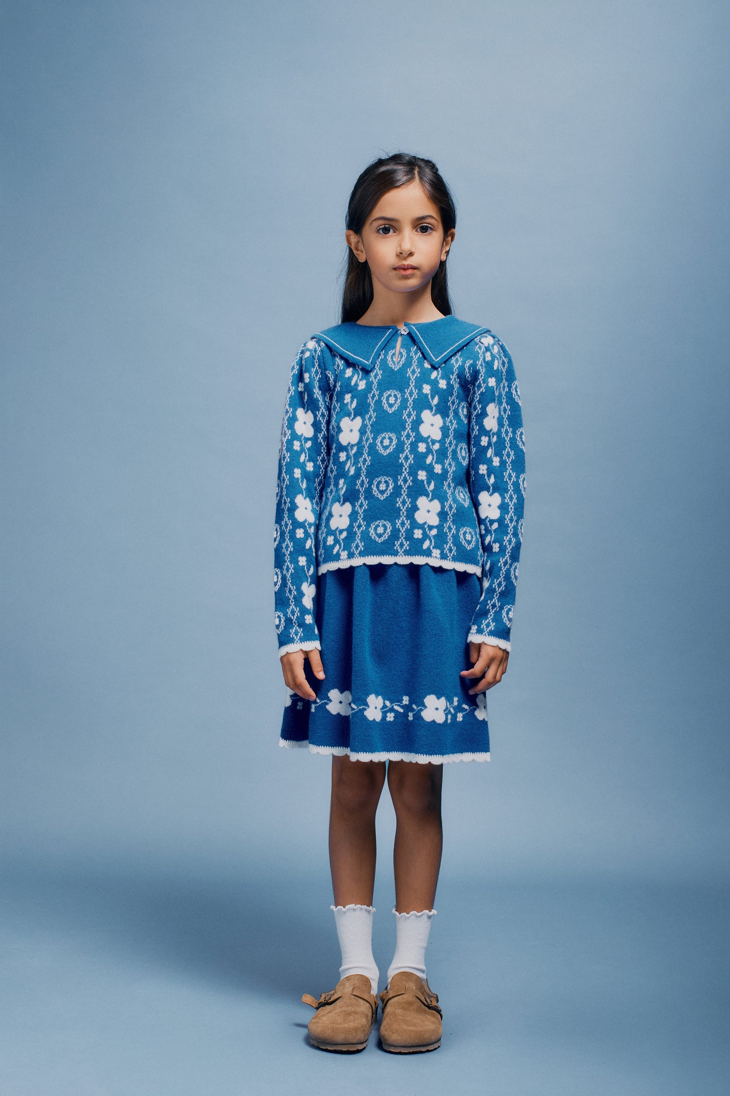 BEBE ORGANIC ROYAL BLUE FLOWER TRIM KNIT SKIRT