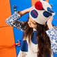 LOUD CREAM/NAVY POLKA DOT FRINGE SWEATER
