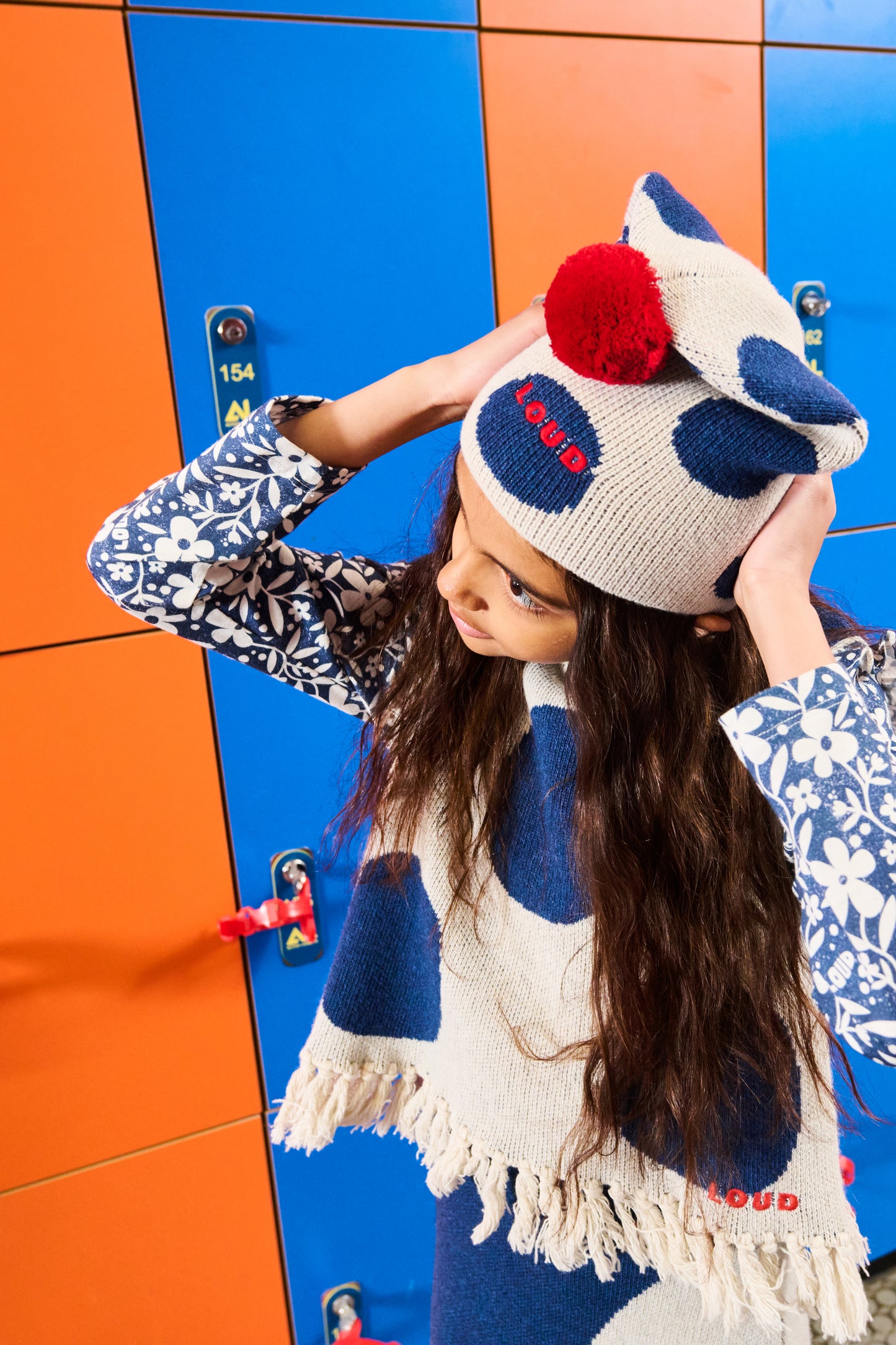 LOUD CREAM/NAVY POLKA DOT FRINGE SWEATER