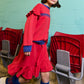 LOUD RED/BLUE TRIM EMBROIDERED RUFFLE SKIRT