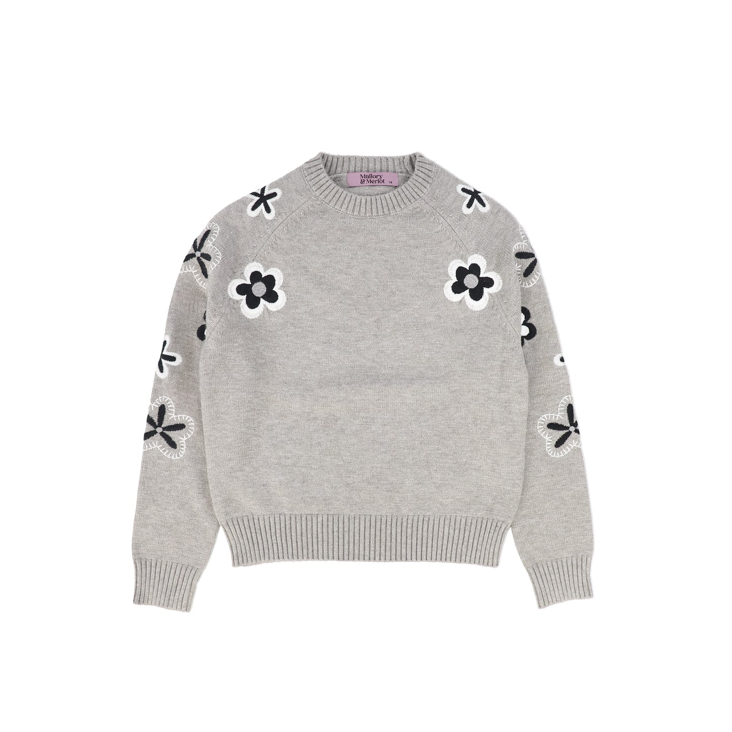 MALLORY AND MERLOT GREY FLOWER KNIT SWEATER