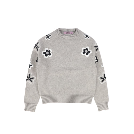 MALLORY AND MERLOT GREY FLOWER KNIT SWEATER