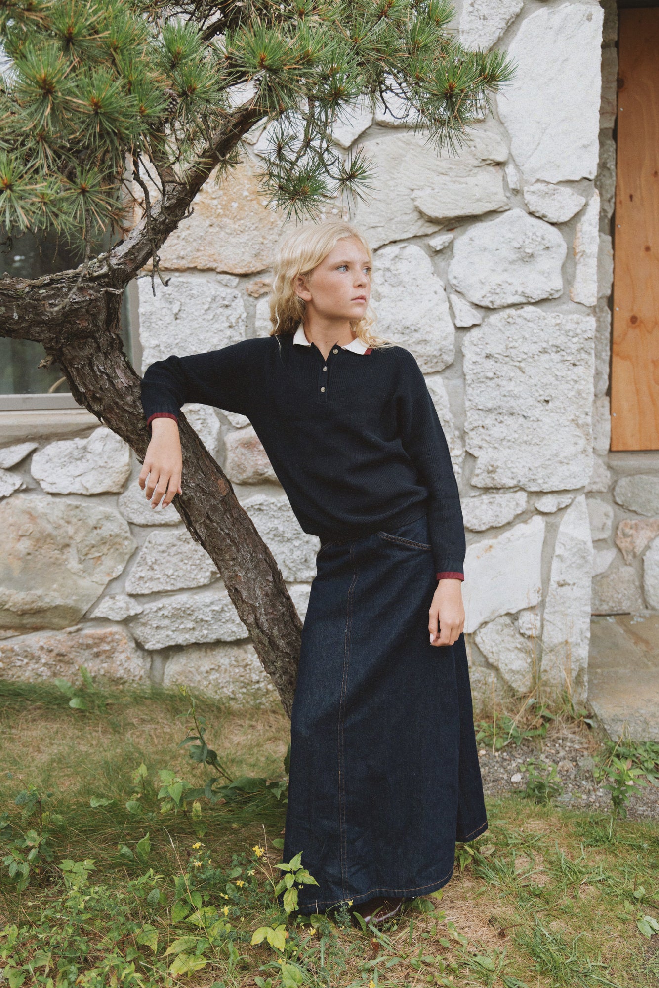KIN & KIN BLUE WASH DENIM MAXI SKIRT