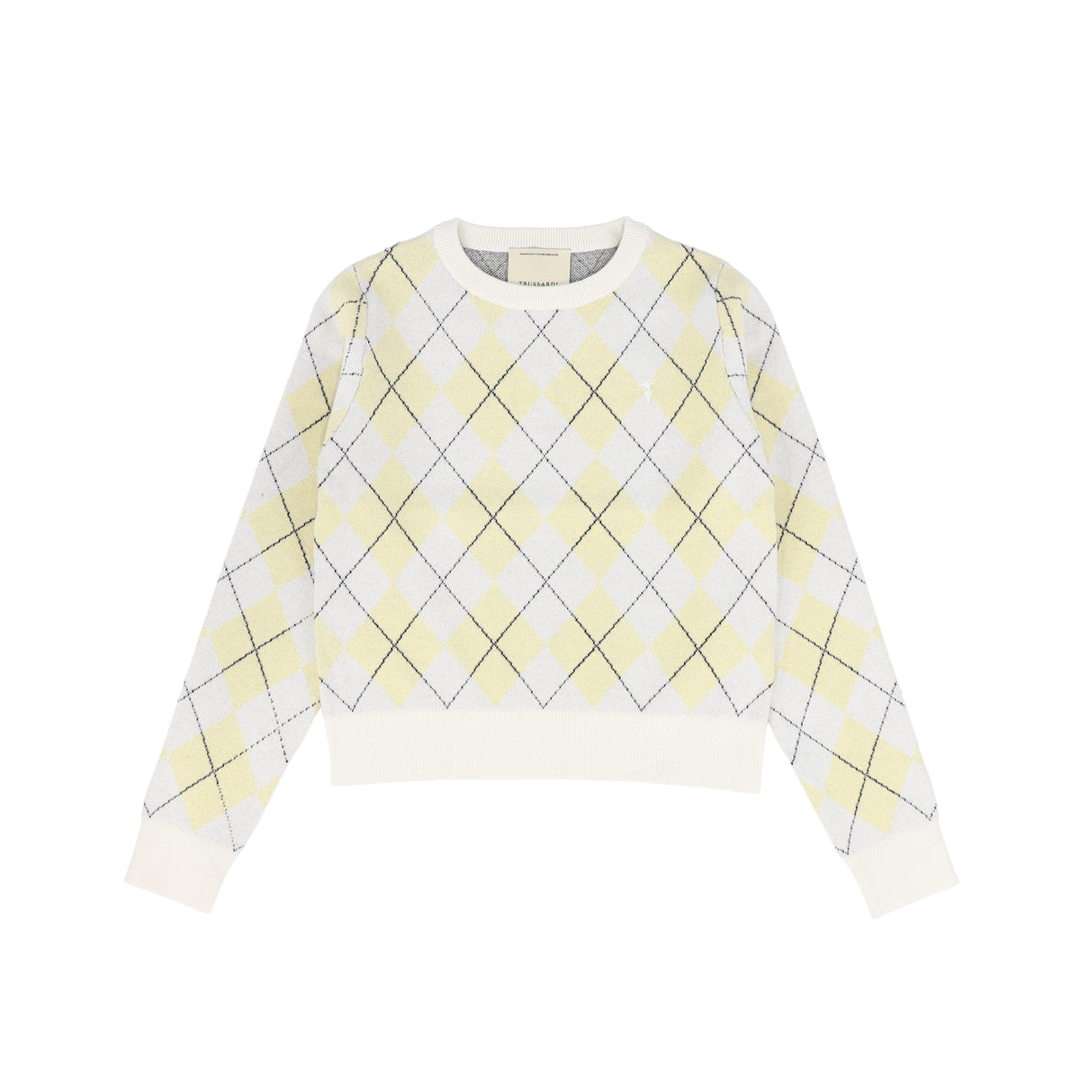 TRUSSARDI CREAM/YELLOW ARGYLE KNIT SWEATER