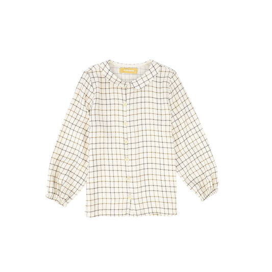 LE BOURDON BEIGE/BROWN WINDOWPANE PETER PAN BLOUSE