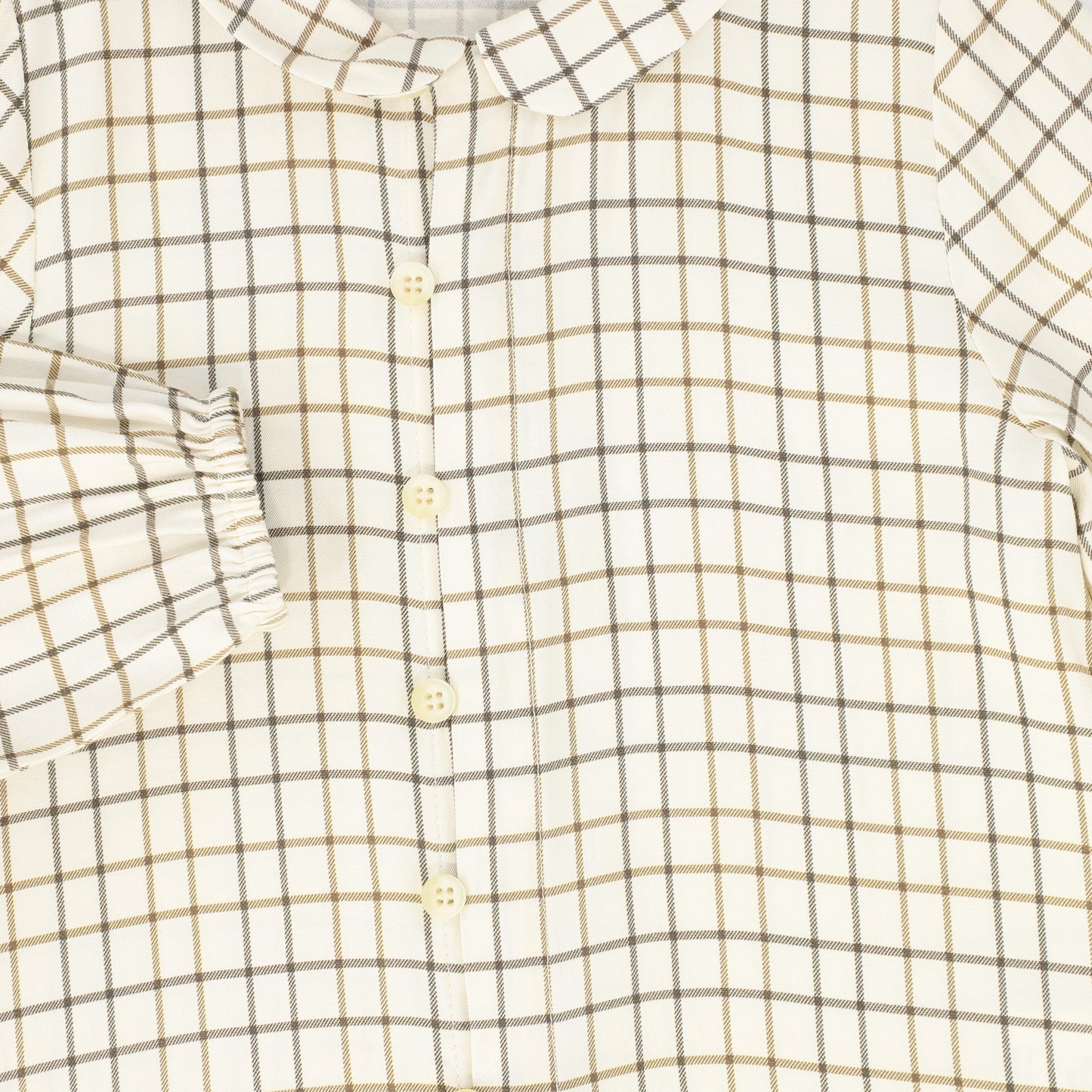LE BOURDON BEIGE/BROWN WINDOWPANE PETER PAN BLOUSE