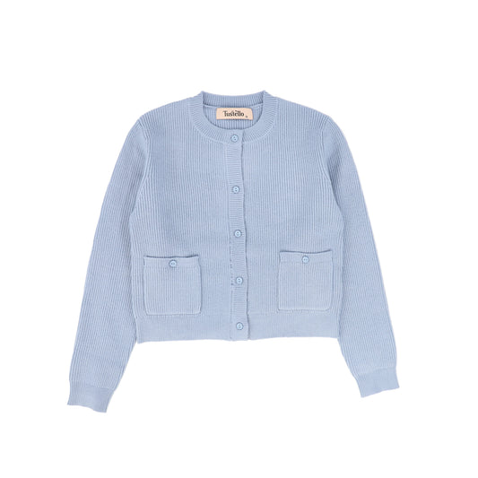 TUSTELLO LIGHT BLUE RIBBED BUTTON CARDIGAN