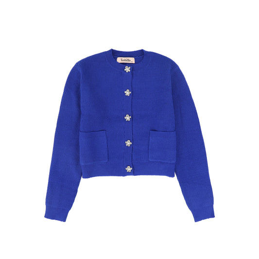 TUSTELLO ROYAL BLUE RIBBED BUTTON CARDIGAN