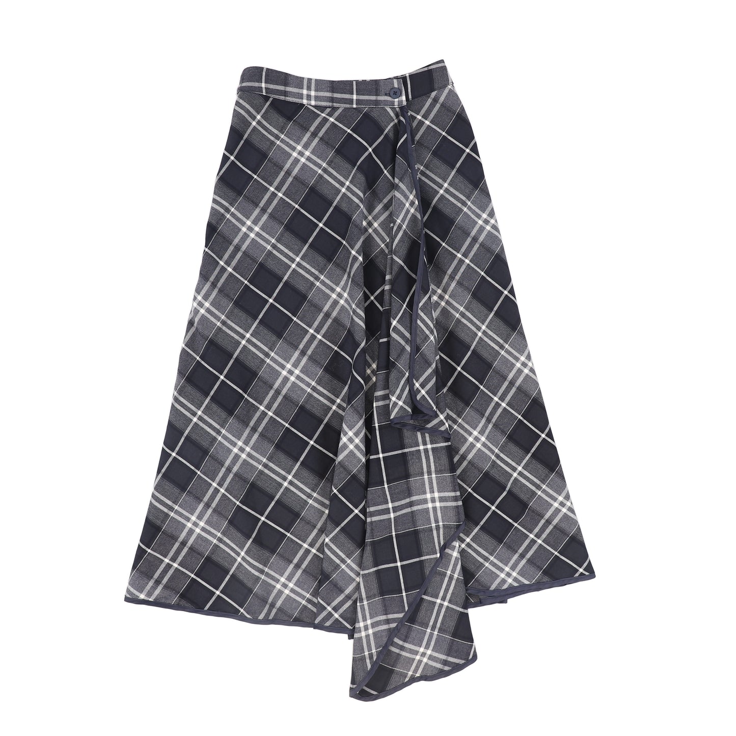 BAMBOO NAVY PLAID WRAP RUFFLE MAXI SKIRT