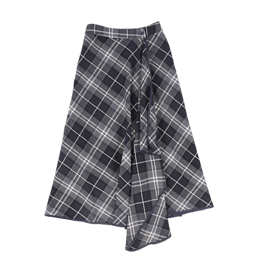 BAMBOO NAVY PLAID WRAP RUFFLE MAXI SKIRT