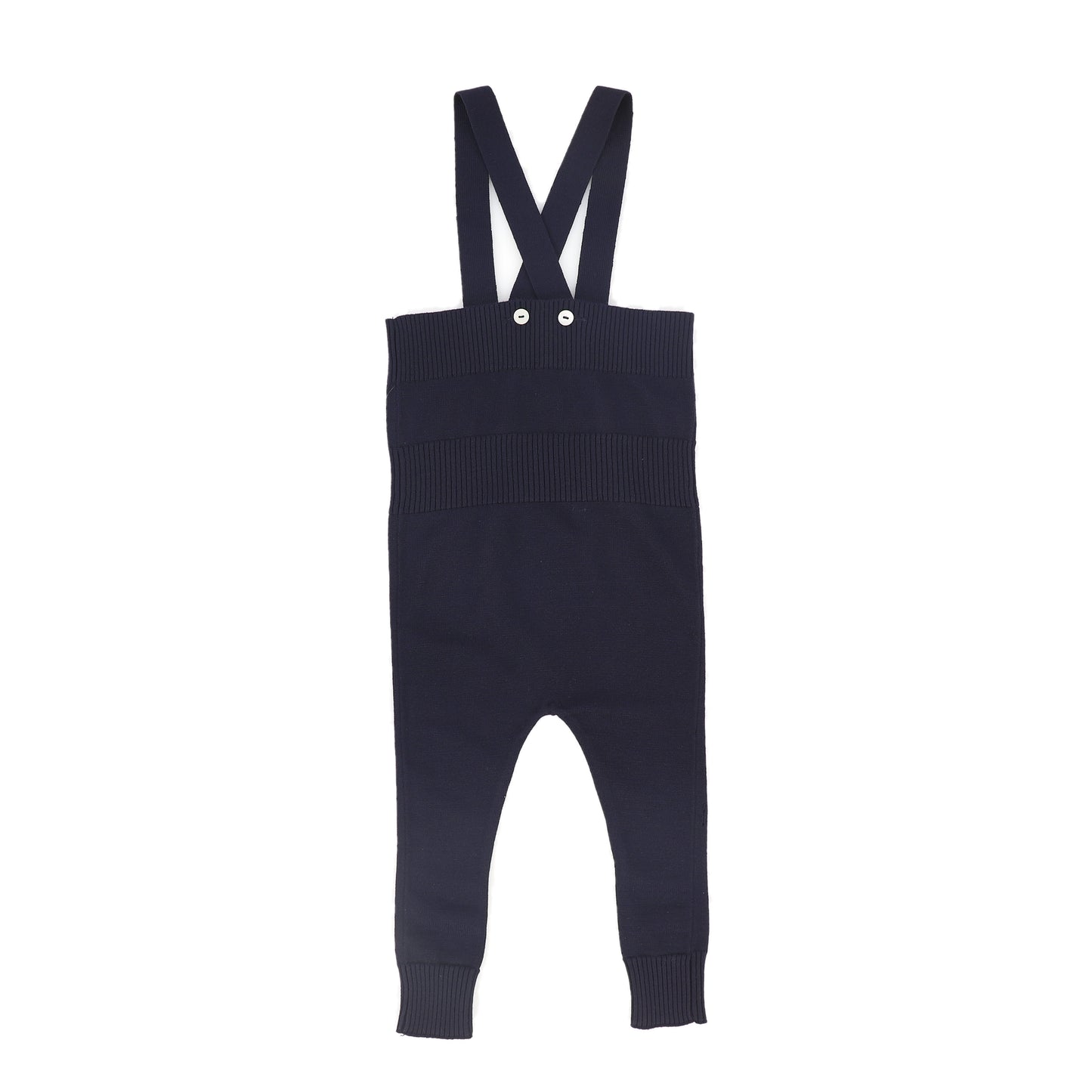 LE BOURDON NAVY KNIT SUSPENDER OVERALLS