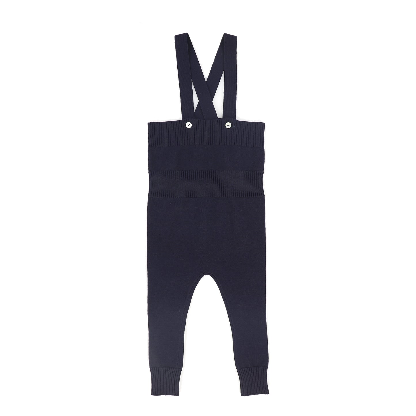 LE BOURDON NAVY KNIT SUSPENDER OVERALLS