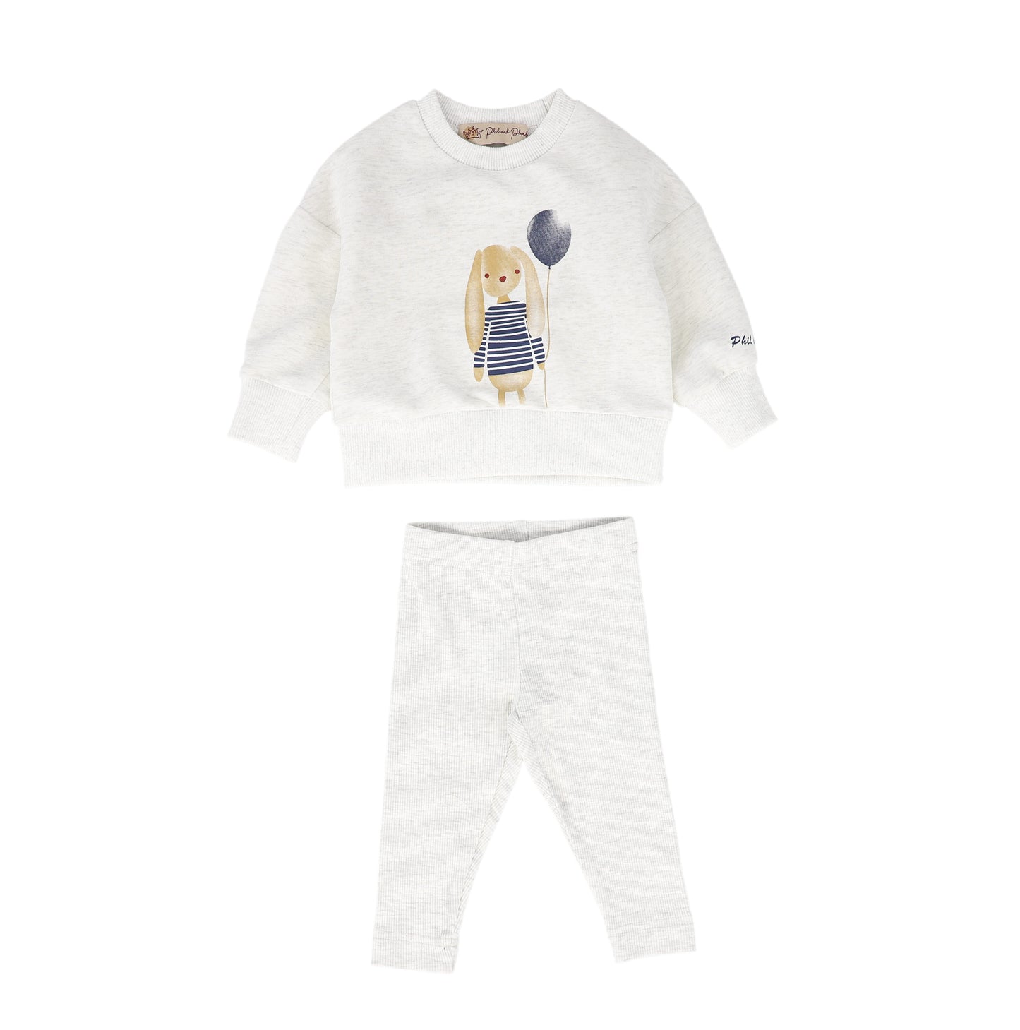 PHIL AND PHOEBE GREY/BLUE PUPPY PATCH SWEATSHIRT SET