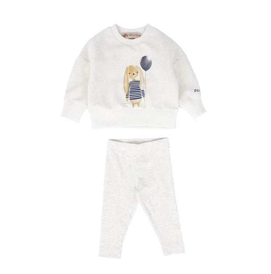 PHIL AND PHOEBE GREY/BLUE PUPPY PATCH SWEATSHIRT SET