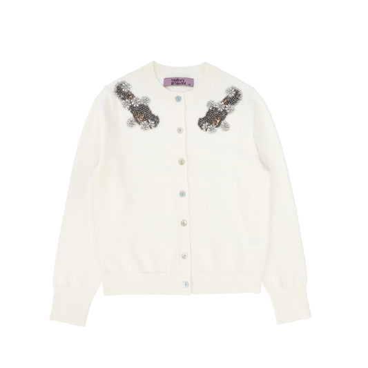 MALLORY AND MERLOT CREAM BEADED PATCH CARDIGAN