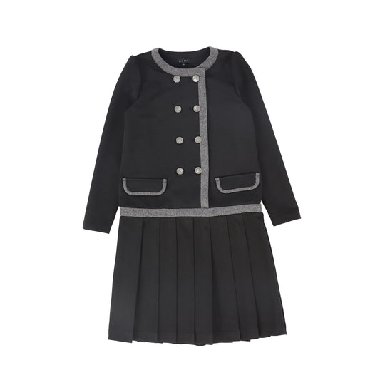BAMBOO BLACK DOUBLE BREASTED PLEAT DRESS