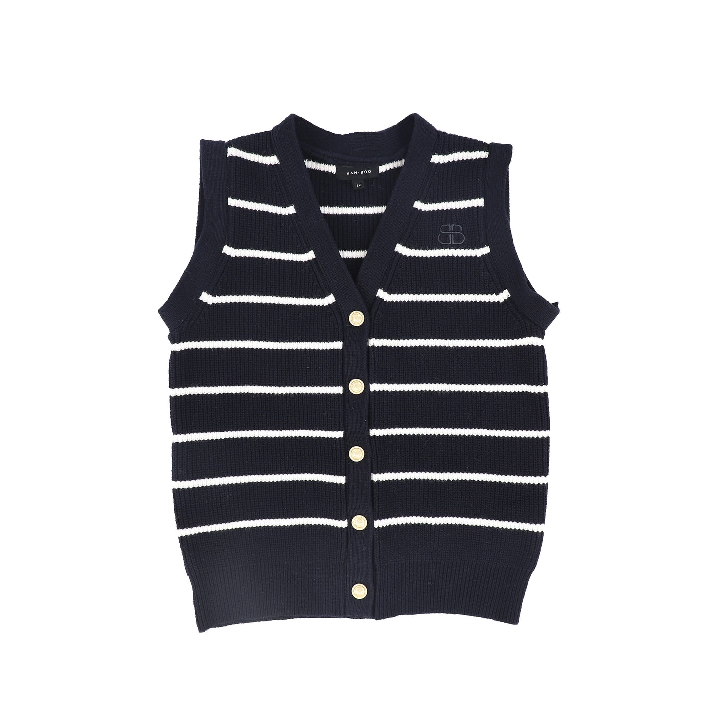 BAMBOO NAVY STRIPE KNIT BUTTON DOWN VEST