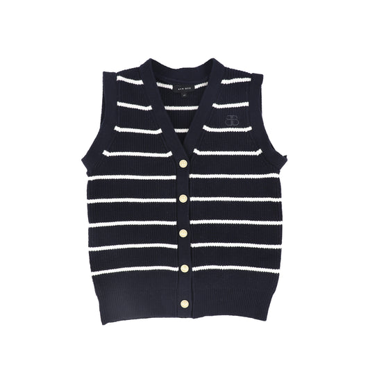 BAMBOO NAVY STRIPE KNIT BUTTON DOWN VEST