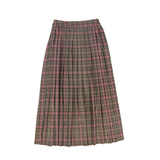 VALENTINA BROWN PLAID PLEAT MAXI SKIRT