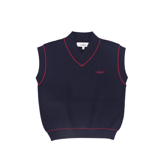 VIBE NAVY HEATHERED KNIT TRIM VEST