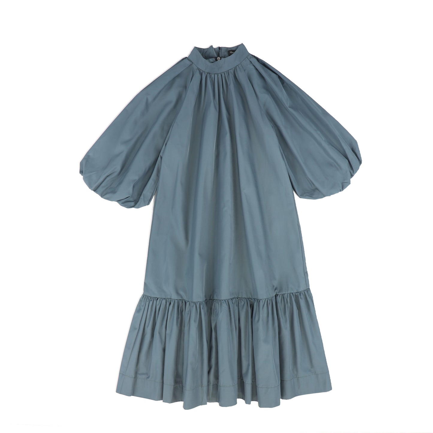 FRANCESCA GUILIANO DUSTY BLUE PUFF SLEEVE NECK TIE DRESS