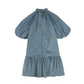 FRANCESCA GUILIANO DUSTY BLUE PUFF SLEEVE NECK TIE DRESS