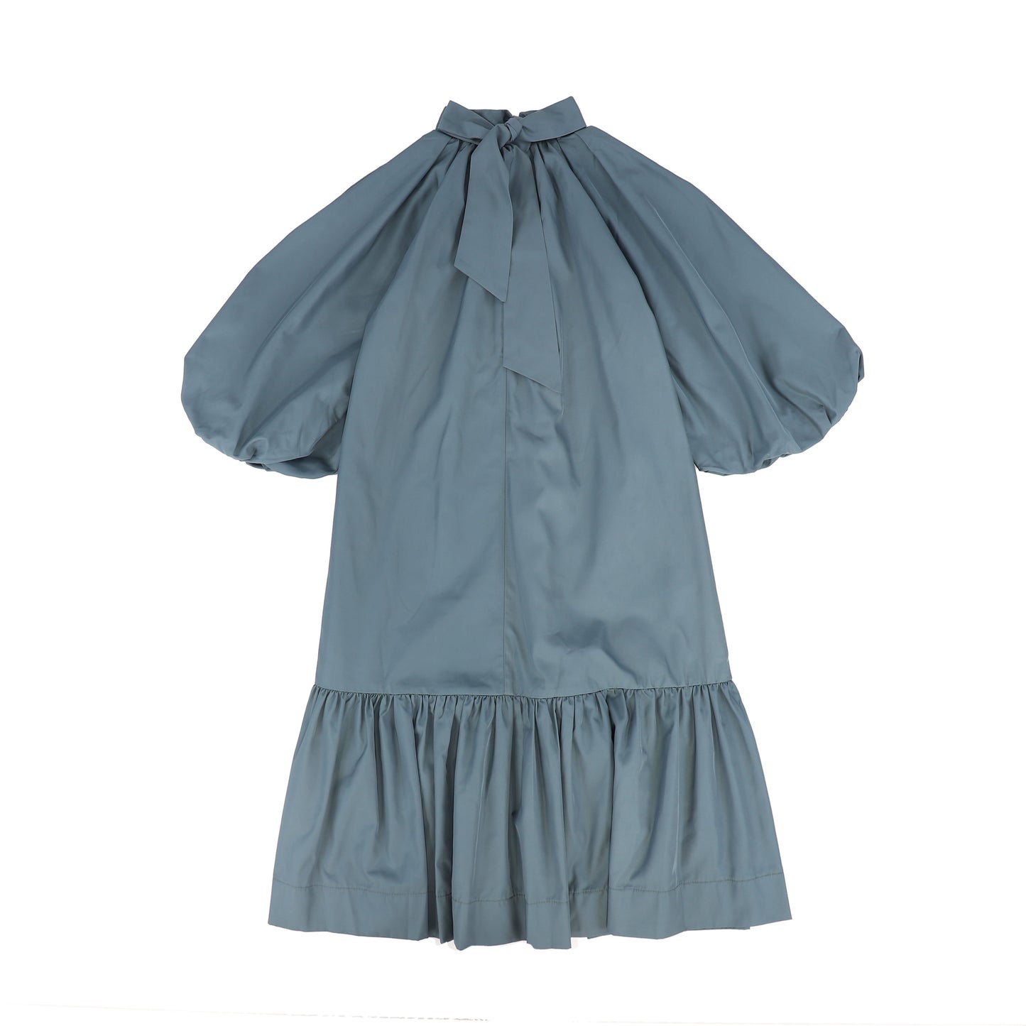 FRANCESCA GUILIANO DUSTY BLUE PUFF SLEEVE NECK TIE DRESS