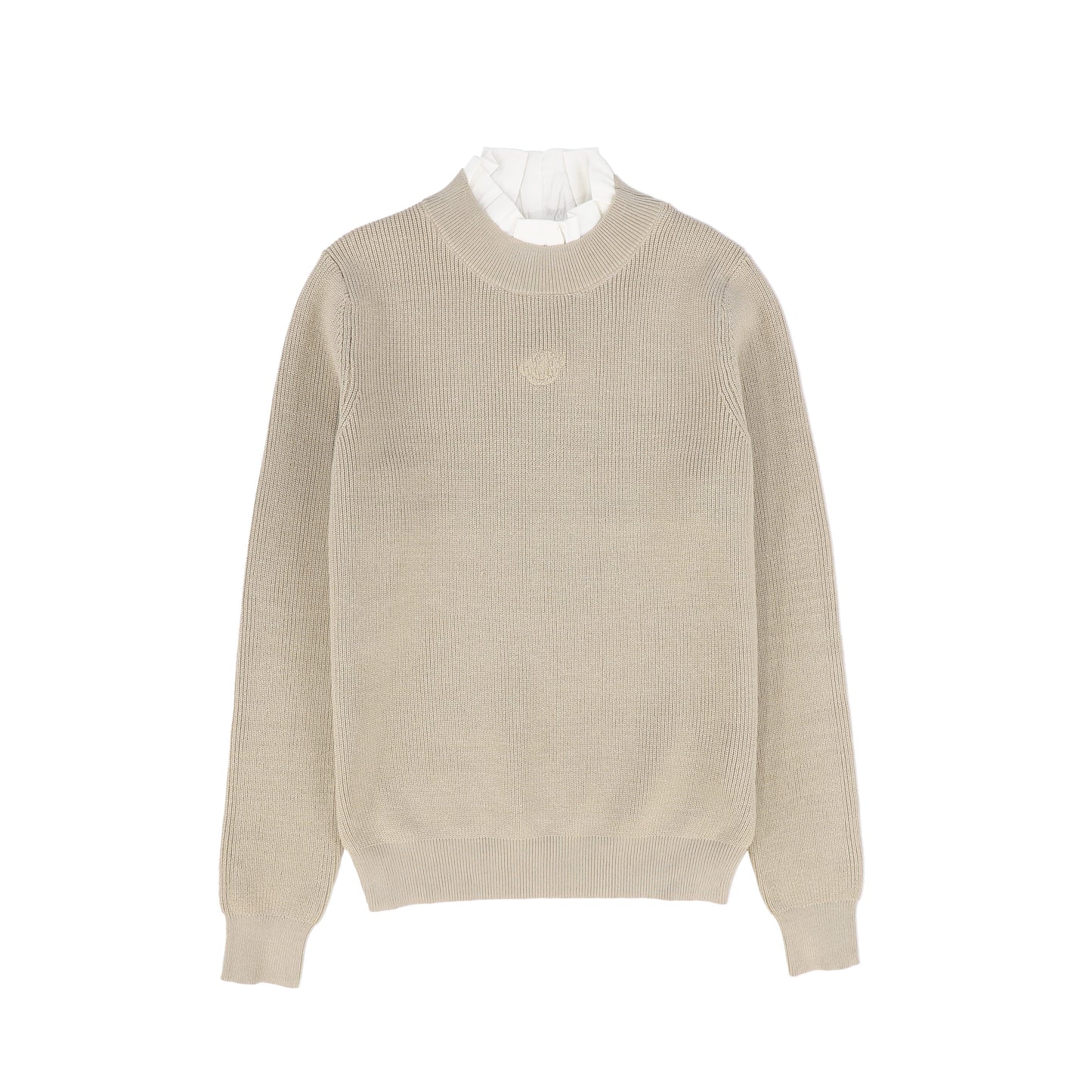 MALLORY AND MERLOT BEIGE RUFFLE KNIT MOCKNECK