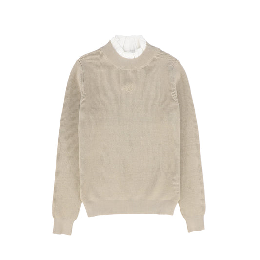 MALLORY AND MERLOT BEIGE RUFFLE KNIT MOCKNECK