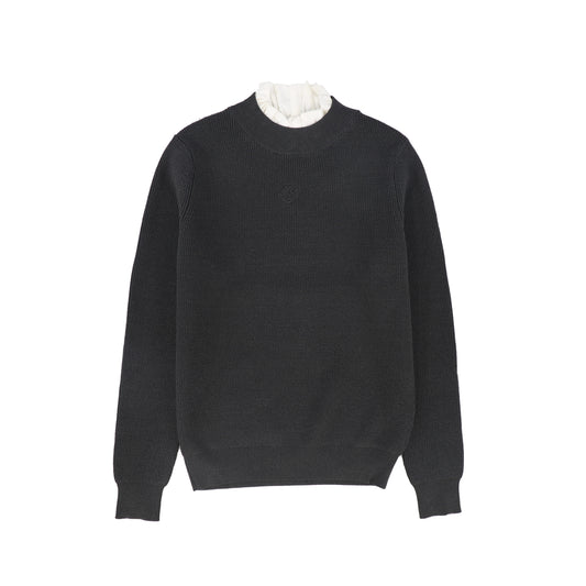MALLORY AND MERLOT CHARCOAL RUFFLE KNIT MOCKNECK